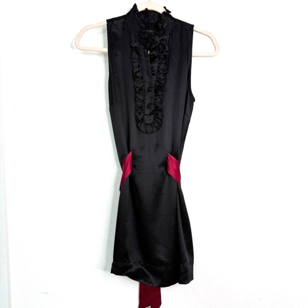 Ted Baker London Black Ruffle Silk Dress with Burgundy Bow Detail Size 4 (1)